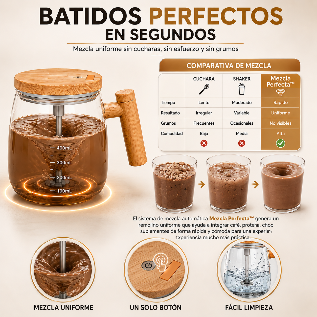 Taza Mug Batidora Eléctrica De Vidrio / Mezcla Perfecta™